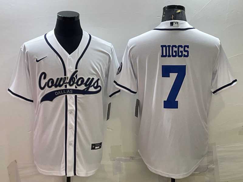 Men%27s Dallas Cowboys #7 Trevon Diggs White With Patch Cool Base Stitched Baseball Jersey->dallas cowboys->NFL Jersey